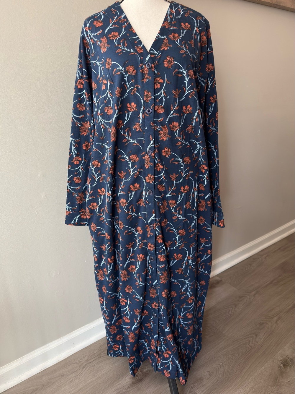 National 100% Cotton Floral Sleep Dress Nightgown Large Button Front